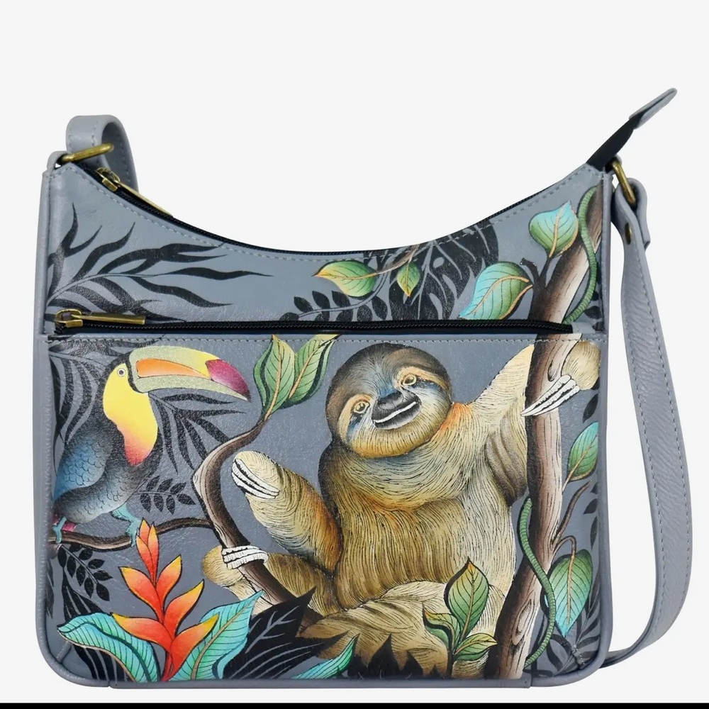 Anuschka Sloth Medium Crossbody Hobo Women's Bag NWT